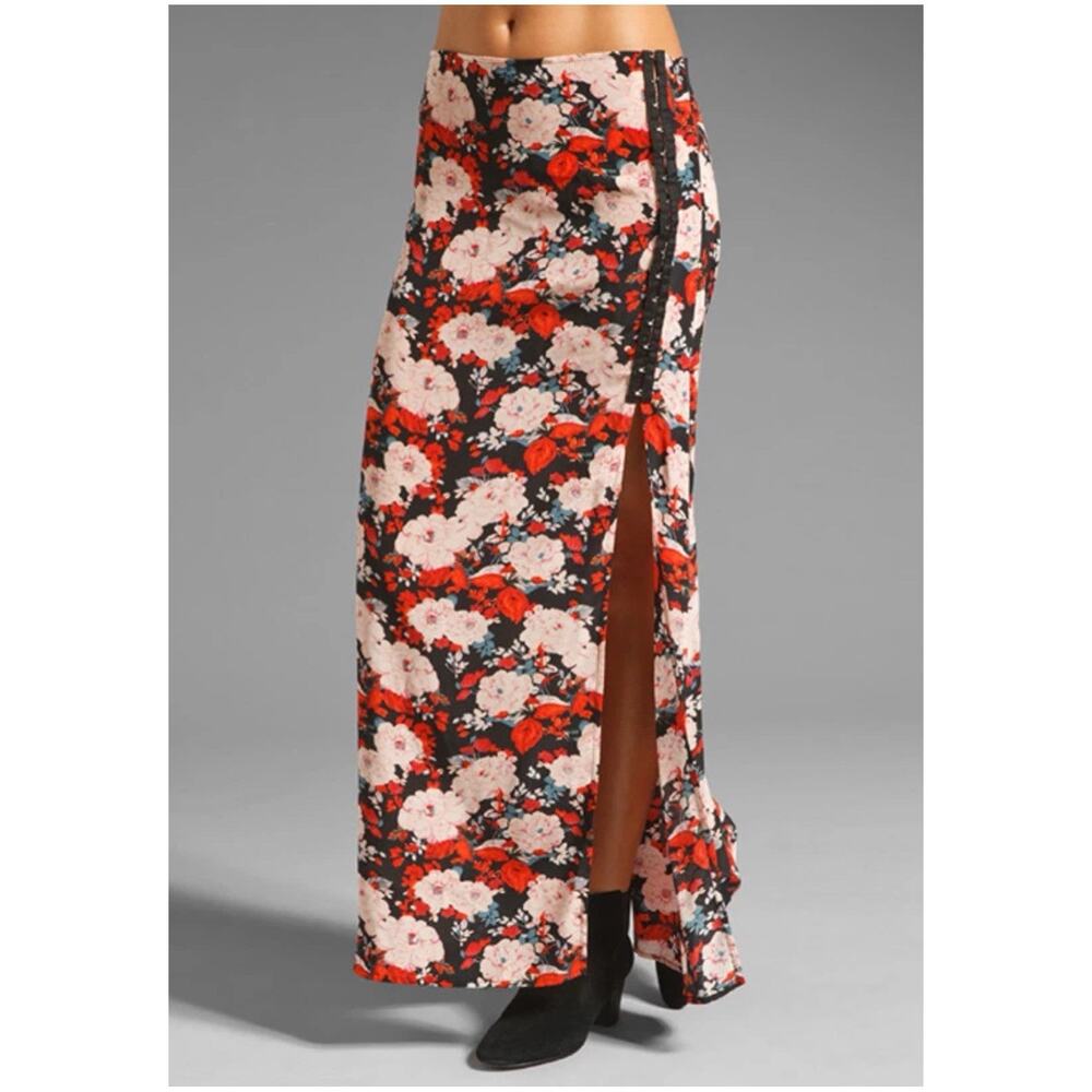 Blu Moon Eyelet Split Maxi Skirt Planet Blue Sz S Festival Dark Floral Romantic